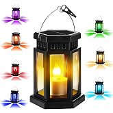 Halloween Outdoor Solar Lanterns RGB Color Changing Flickering Flame Lights | 4 Light Modes, 12 Color Options, Patio Party, Halloween Yard, Garden, Porch Decorations