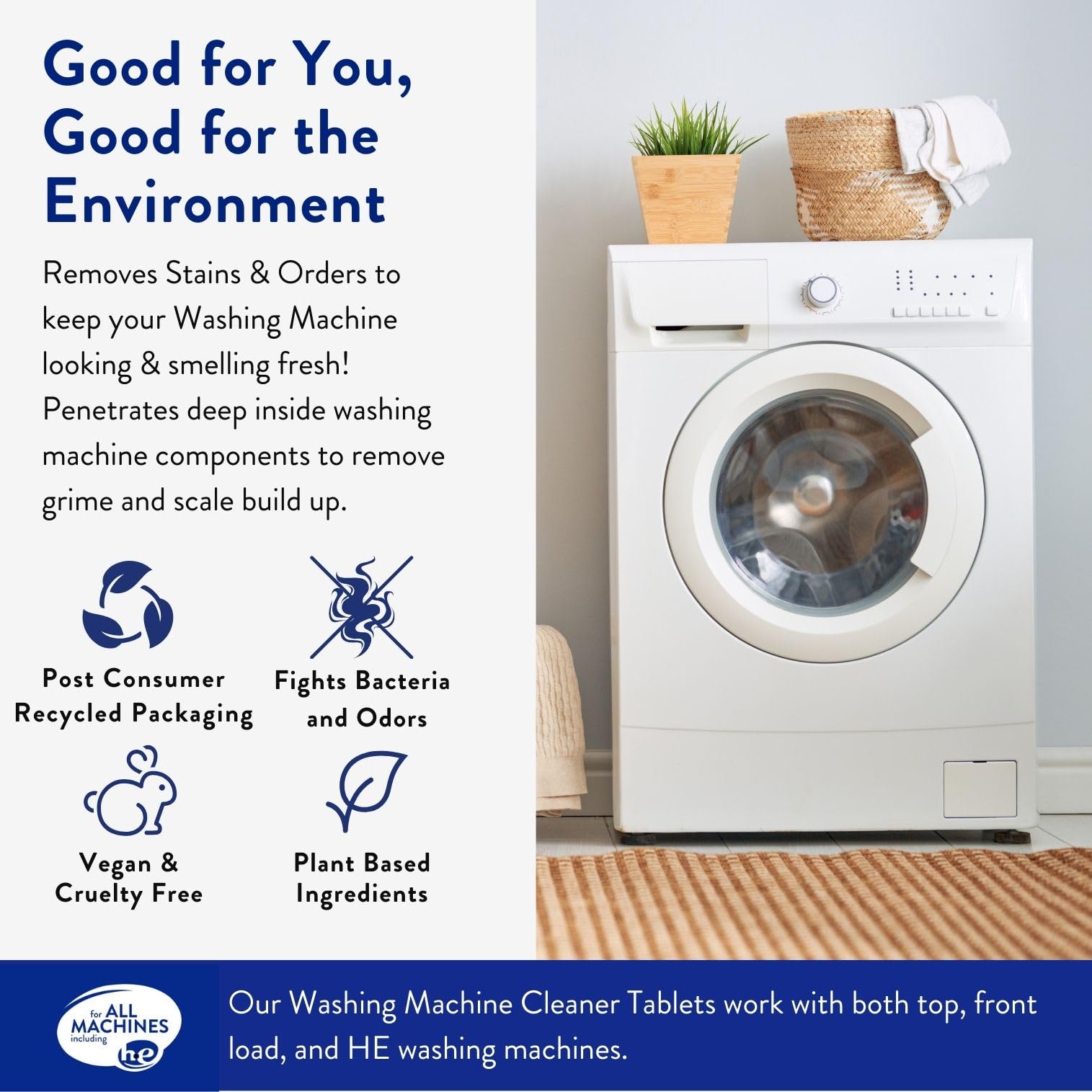 THE CLEAN PEOPLE Washing Machine Cleaner - Washer Machine Cleaner Tablets for Removing Odor, Grime & Scale Buildup - Front Load and Top Load Laundry Machine Cleaner - 10 Count