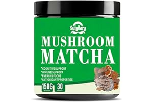 SUIYILARY Mushroom Matcha, Ceremonial Matcha Tea Powder with 7 Superfood Mushrooms, Gluten Free, Taste Great Hot or Cold Matcha Latter - 150g 30 Serving