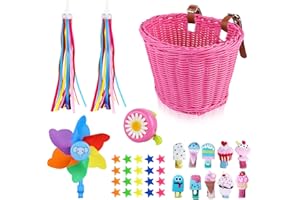 FANOVO Kid's Bicycle Basket Streamers Set Adjustable Front Handlebar Bike Basket with Colorful Bike Streamers Bell,Bicycle Windmill, DIY Bike Decoration Accessories Kit for Girls