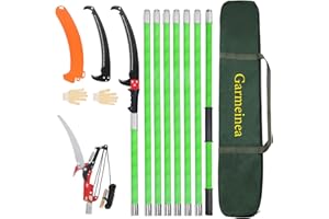 GARMEINEA 26Ft Manual Pole Saw, Tree Pole Pruner, High Branches Trimmer Saw, Garden Tools Set, Extendable Tree Trimming High And Low, Sharp Blade and Scissors With Storage Bag, Cutting for Palms and Shrubs