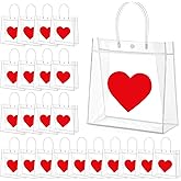 Kolldenn 12 Pcs Valentine's Day Gift Bags Bulk Heart Clear PVC Bags Bulk with Handle Reusable Treat Tote for Valentine's Day Wedding Anniversary Birthday Parties Favor Supplies (9.84"x 9.84"x 3.54")