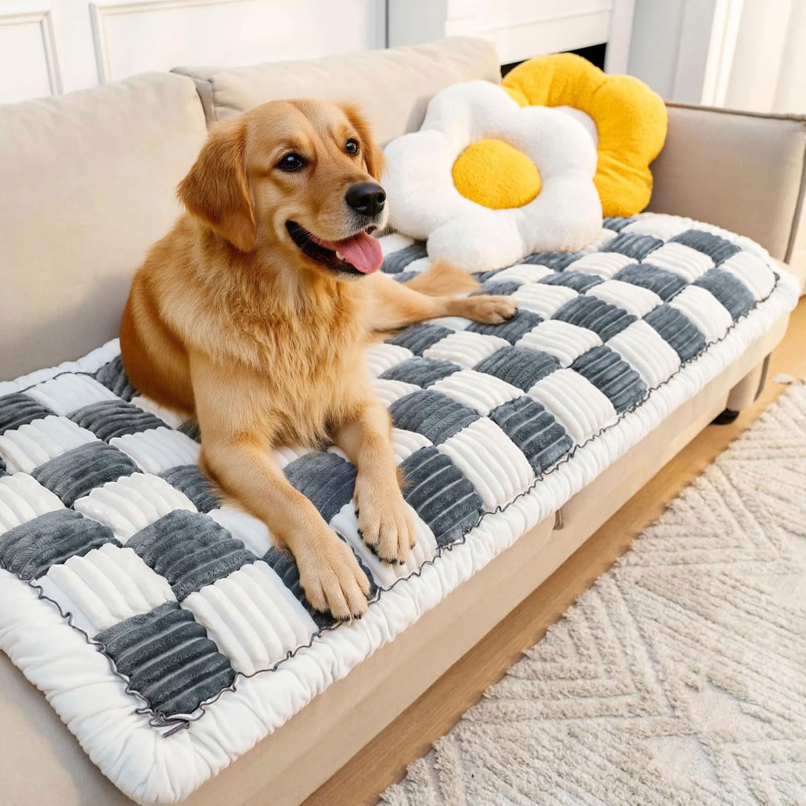 Thicken Plaid Sofa Cover 1 2 3 Seater, Universal Flannel Super Soft Non-Slip Corner Couch Cover L Shape Versatile Pet Bed Mat Chair Pads Sofa Slipcovers for Living Room Garden (Blue Gray, 70*210cm)