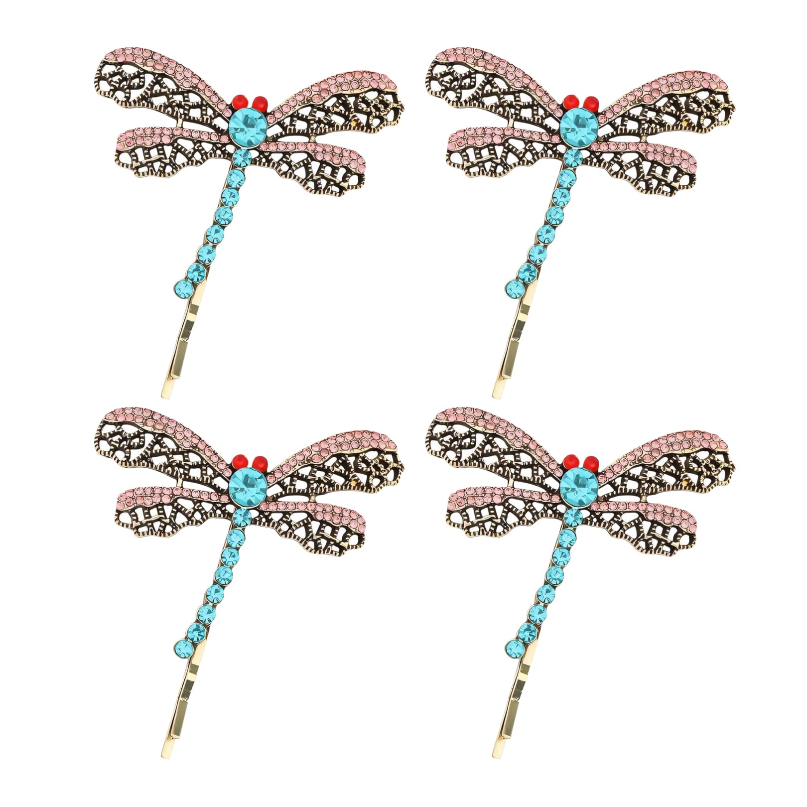 4 Pcs Dragonfly Hair Clip,Cute Dragonfly Hairpin,Crystal Animal Retro Hairpin,Fashion Rhinestone Brooch Side Coraline Clip Bridal Cute Hair Accessories Styling Pins Wedding Headpieces,for Girls Women