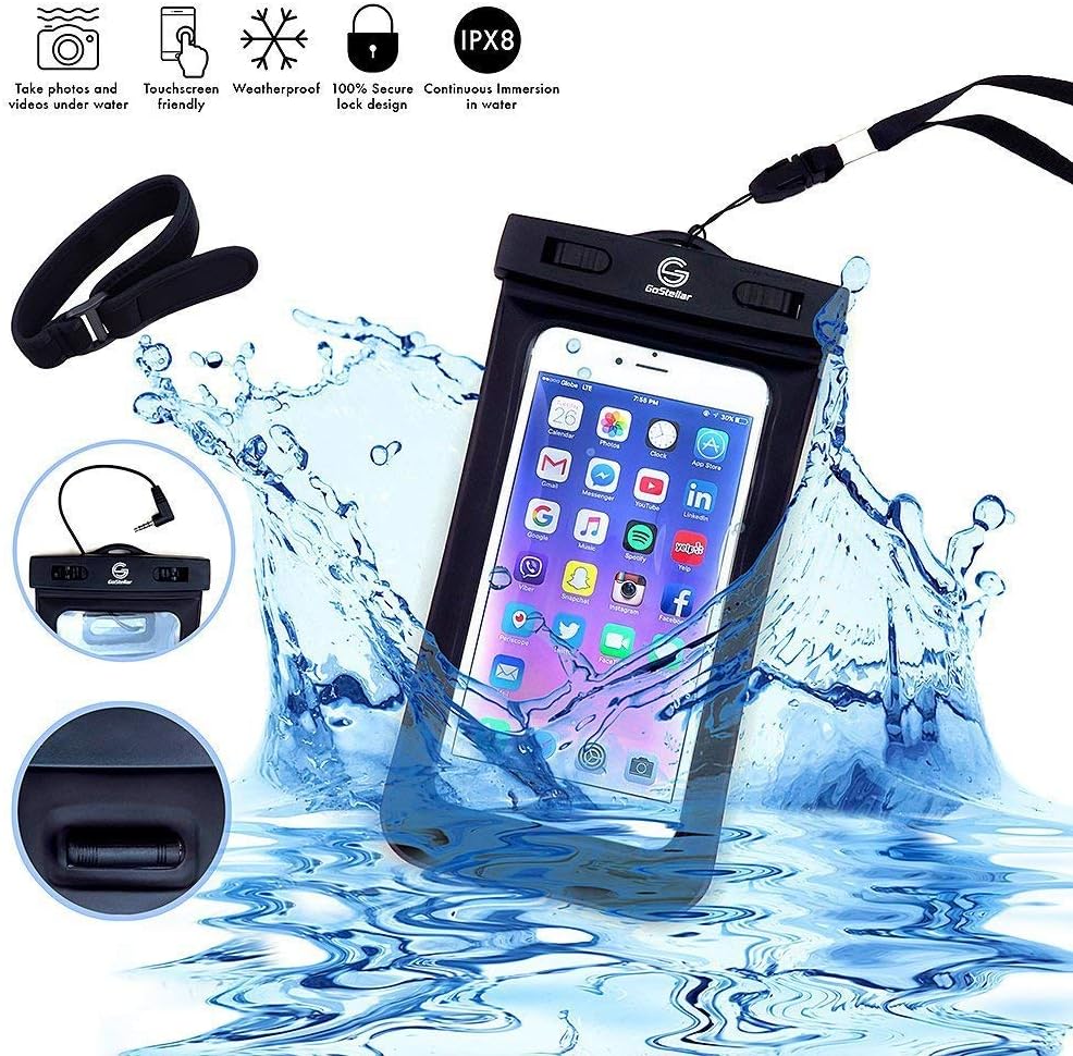 Universal Waterproof Phone Case Pouch - Floatable - Smartphone Devices - Armband + Headphone Jack + Lanyard (Neck Strap) - Protects from Water/Snow/Dust/Dirt