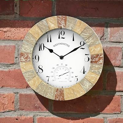 HomeZone 10" Garden Clock & Thermometer - Weather Resistant Quartz