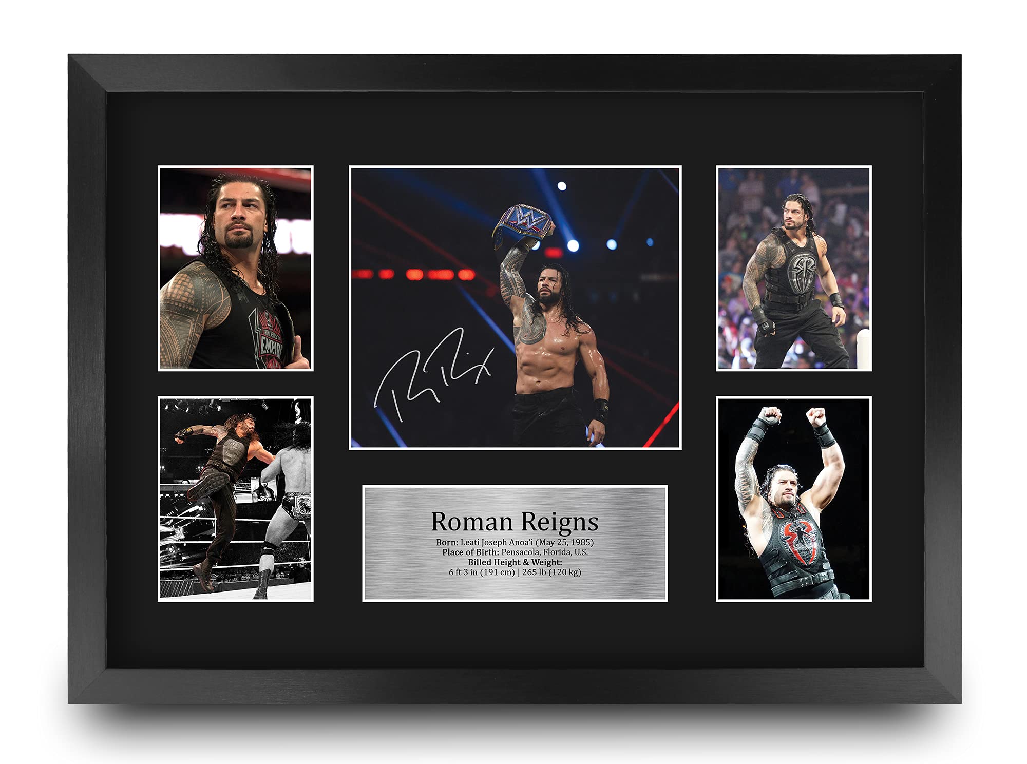 HWC Trading FR A3 Roman Reigns Wrestling Gifts Printed Signed Autograph Picture for WWE & WWF Memorabilia Fans - A3 Framed