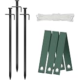 Heavy Duty Steel Tree Stake Kits,Tree Staking and Supports Kits for Young Trees Against Bad Weather, Include 3 PCS Tree Straps for Staking, 3 PCS 11.8 Inch Tree Stakes and 31.2 Feet Rope for Anchoring
