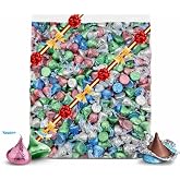 Kisess Milk Chocolate Candy Assortment, 2 lb. Red Green Silver Blue Foil Wrapped Chocolates, Bulk Party Candy, Holiday Candy for Baskets &amp; Gifts 2 Pounds