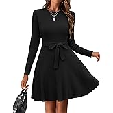 HOTOUCH Women's Fall Winter Casual Dress Crewneck Long Sleeve A-Line Sweater Dress Bodycon Ribbed Knit Dress with Belt