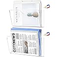 Qozary Clear Acrylic Magnetic File Holder - 2 Pack Magazine Rack for File Cabinets, Magnetic Mail Holder, File Organizer for Refrigerator, White Board, Office (Transparent, Medium)