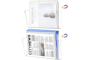Qozary Clear Acrylic Magnetic File Holder - 2 Pack Magazine Rack for File Cabinets, Magnetic Mail Holder, File Organizer for Refrigerator, White Board, Office (Transparent, Medium)