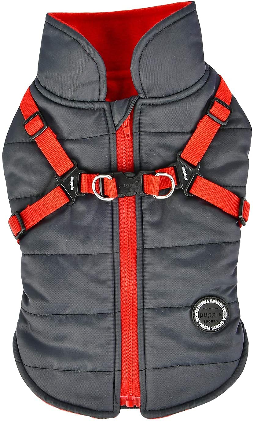 Puppia Dog Coats for Small and Medium Dogs - Waterproof Dog Coat with Harness Lined with fleece for pleasant warmth, Grey, L