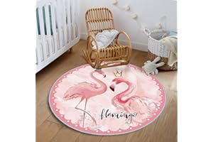 Eanpet Round Rug for Kids Room 4ft Nonslip Circle Area Rug for Boys and Girls Soft Toddlers Play Mat Circular Nursery Rug Indoor Floor Mats Carpet for Children Classroom Playroom Bedroom,Flamingo