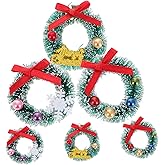 VICASKY 6pcs Mini Christmas Garland Wreaths Traditional Hanging Xmas Wreath Ornaments for Dollhouse Decoration Non Fading Holiday Micro Landscape Accessories