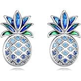 KZX Pineapple Earrings 925 Sterling Silver Fruit Stud Earrings Tropical Fruit Jewelry Gifts for Women