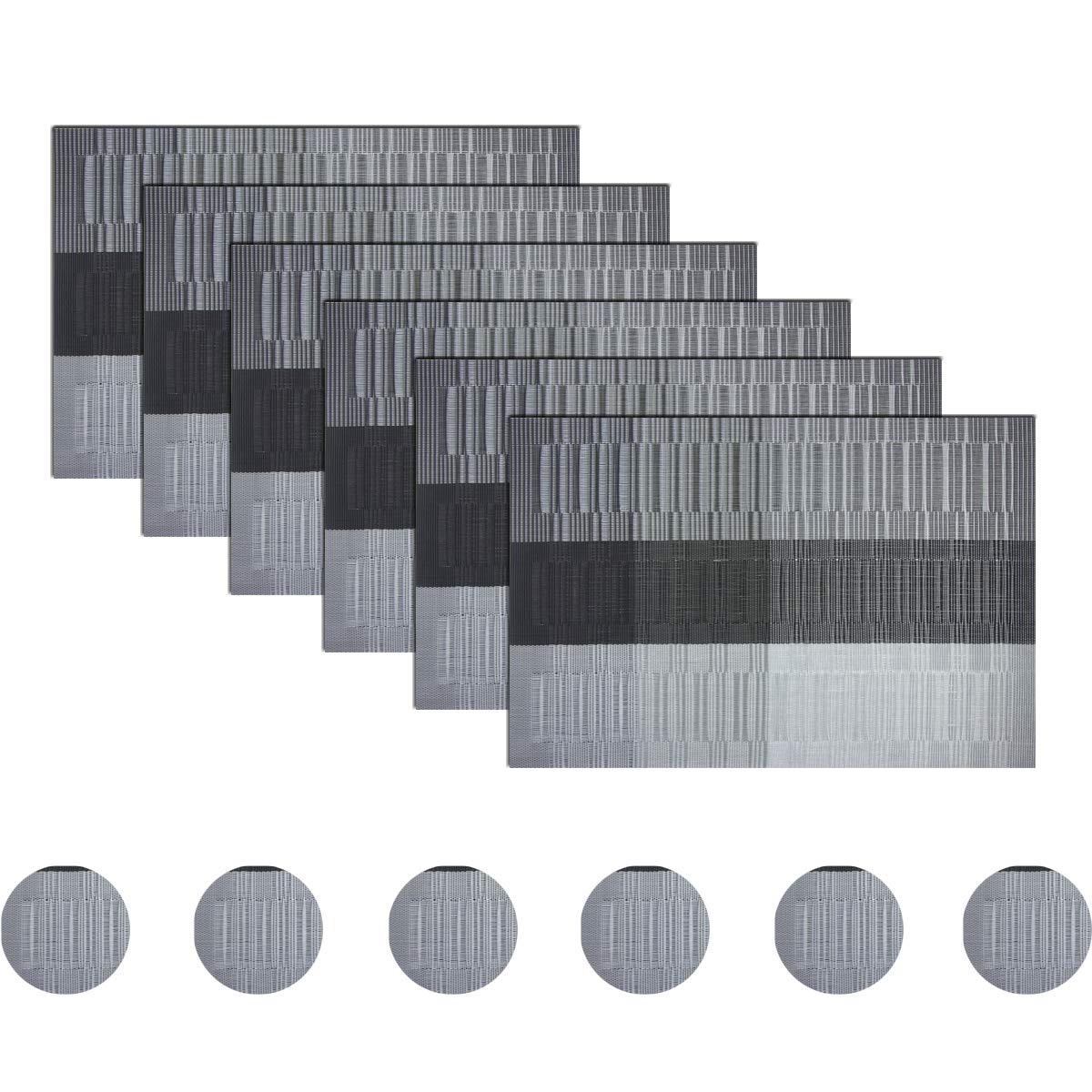 BECHEN Placemats with Coasters Set of 6, Vinyl Heat-Resistant Table Mats Washable Plastic Kitchen Placemats for Dining Table Indoor Outdoor(45x30 cm, Black) — image 1