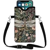 LPQYBSND Neoprene Vintage Cell Phone Sleeve Pouch Case Bag foe Women Men with Crossbody Strap, 7.1x3.9 in, Shockproof Mobile Protection Case Bag with Neck Lanyard, Vintage Dragonfly