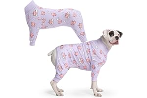 Spark Paws Dog Pajama, Dog Recovery Suit Male, Onesie, Ultra-Soft and 4-Way Stretch, for Small Medium and Large Breeds - When Pigs Fly - Purple - 3XL
