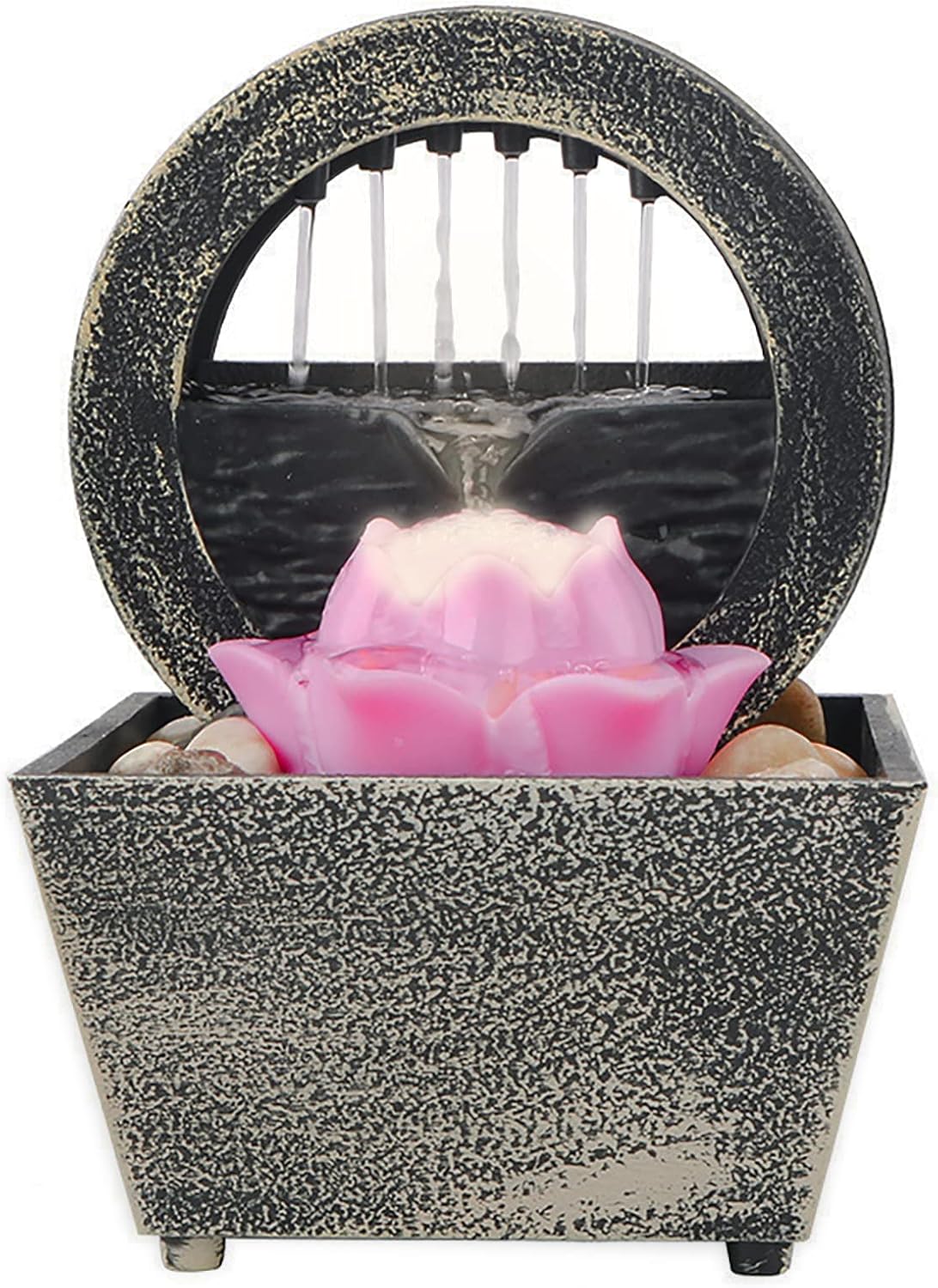 Indoor Fountains & Accessories - Indoor Small Tabletop Water Fountain, Feng Shui Zen Meditation Waterfall with Lotus Decor & Natural River Rocks, Home Office Bedroom Relaxation, Living Room or Bathroom Decor