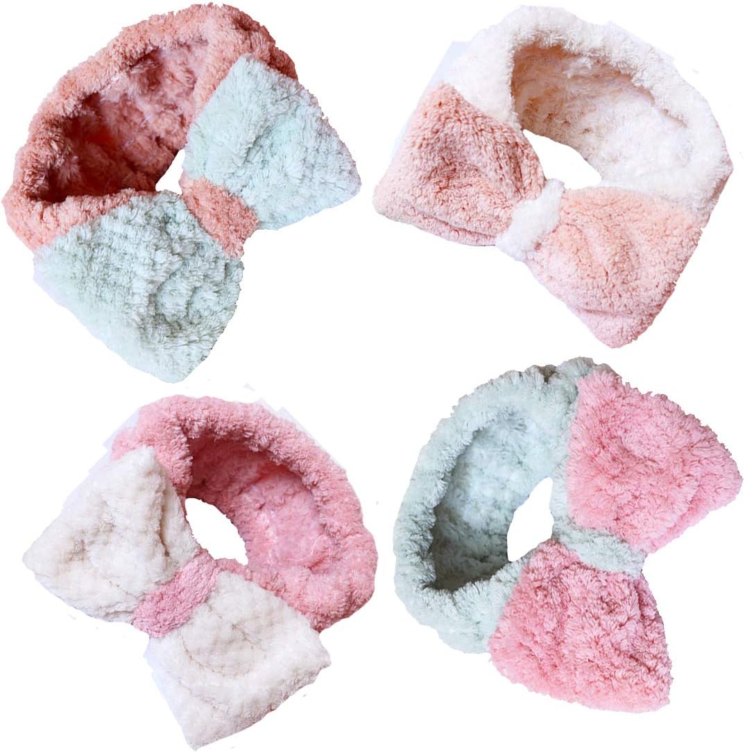 Wxllzlife Microfiber Bowtie Headbands Makeup Headbands Wash Spa Yoga Sports Shower Facial Adjustable Hair Band for Girls and Women 4Pcs