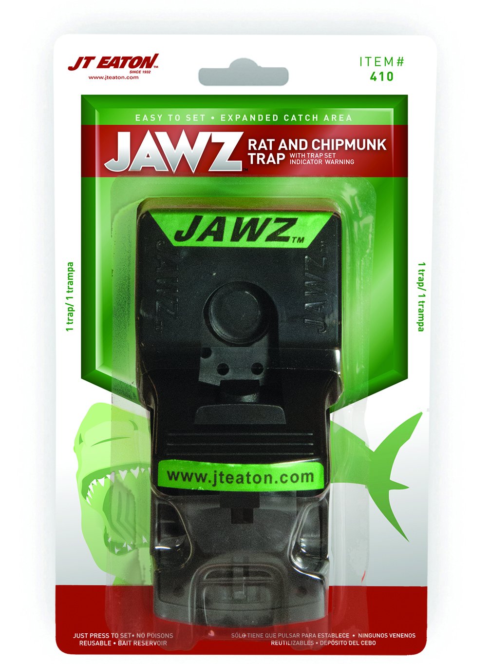JT Eaton 410 Jawz Indoor Rat Trap for Solid or Liquid Bait, Instant Kill Traps for Rat & Chipmunk - No Touch Disposal – 1 Trap