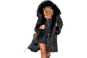 Roiii Women Thicken Warm Winter Coat Hood Down Parka Fleece Fur Outdoor Overcoat Long Jacket Outwear