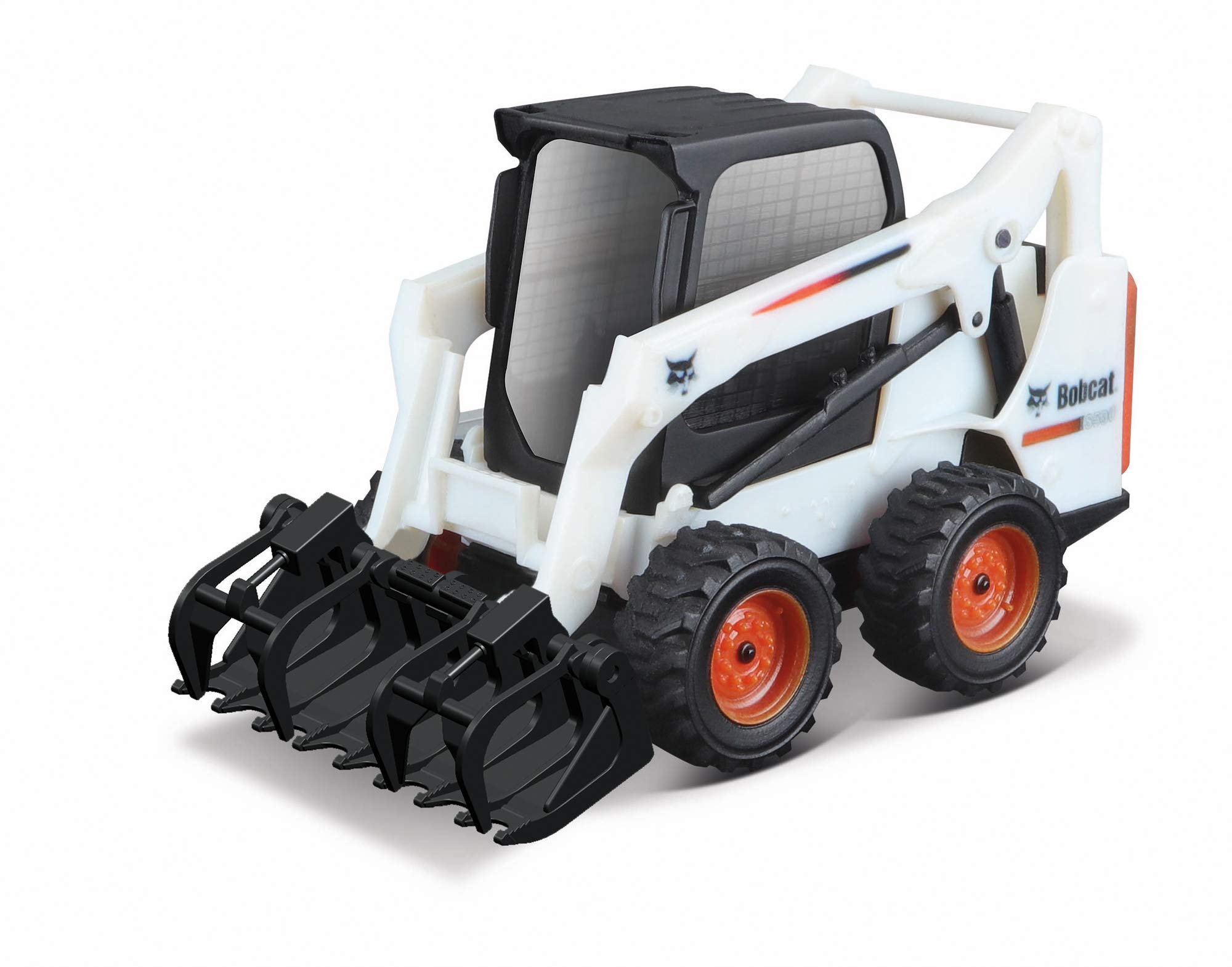 Bburago Die-Cast BOBCAT SKID-STEER LOADER with Working GRAPPLE - Replica Collectible Model Toy - 1:50 Scale, White