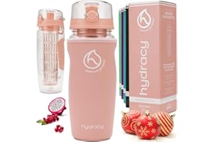 Hydracy Fruit Infuser Water Bottle - 32 oz Sports Bottle - Insulating Sleeve, Time Marker & Full Length Infusion Rod + 27 Fruit Infused Water Recipes eBook Gift - Rose Gold