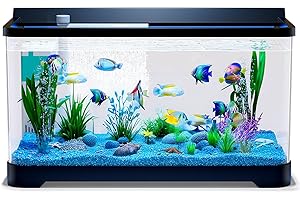 TUHAOKING LED Aquarium Fish Tank Kit,（Light + Filter + Green Plants + Blue Sand + Pineapple Houses + Shells） Black, 4.5 Gallon (Now)
