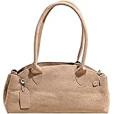 Faux Suede Bowler Bag for Women, East West Shoulder Purse, Soft Swing Bag with Strap, Suede Handbag, 2025 Small Tote Purse