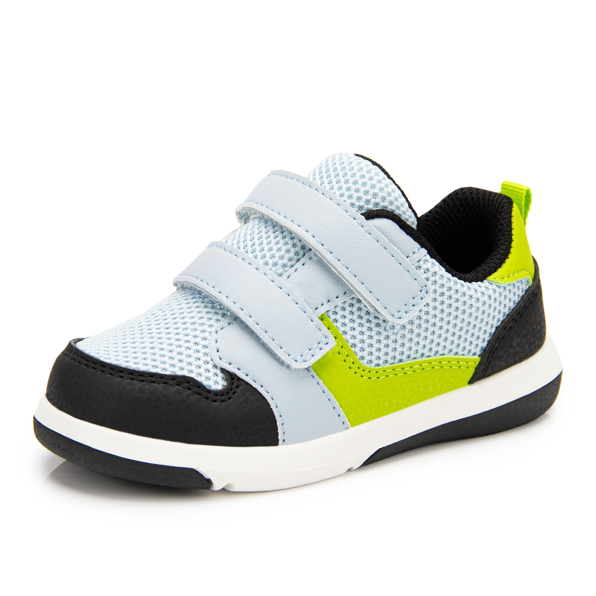 SKYWHEEL Toddler Size 6 Shoes Breathable Mesh Walking Tennis Running Sturdy Hook and Loop Anti-Slip Gray Green Boy Sneakers Image