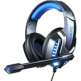 Donerton Gaming Headset, Over-Ear Gaming Headphones with Noise Canceling Mic, Stereo Bass Surround Sound, LED Light, Soft Mem