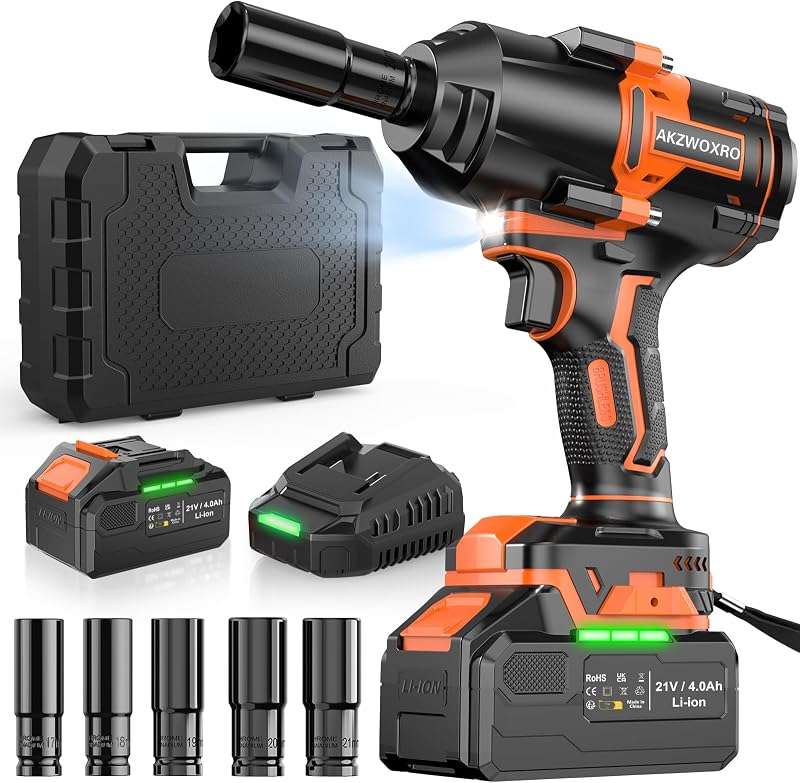 Chave de impacto a bateria de 1000N.m, chave elétrica de impacto sem escovas de 1/2" com bateria de 4,0Ah, buchas Impact 5, chave de impacto sem fios elétrica para casa/carro