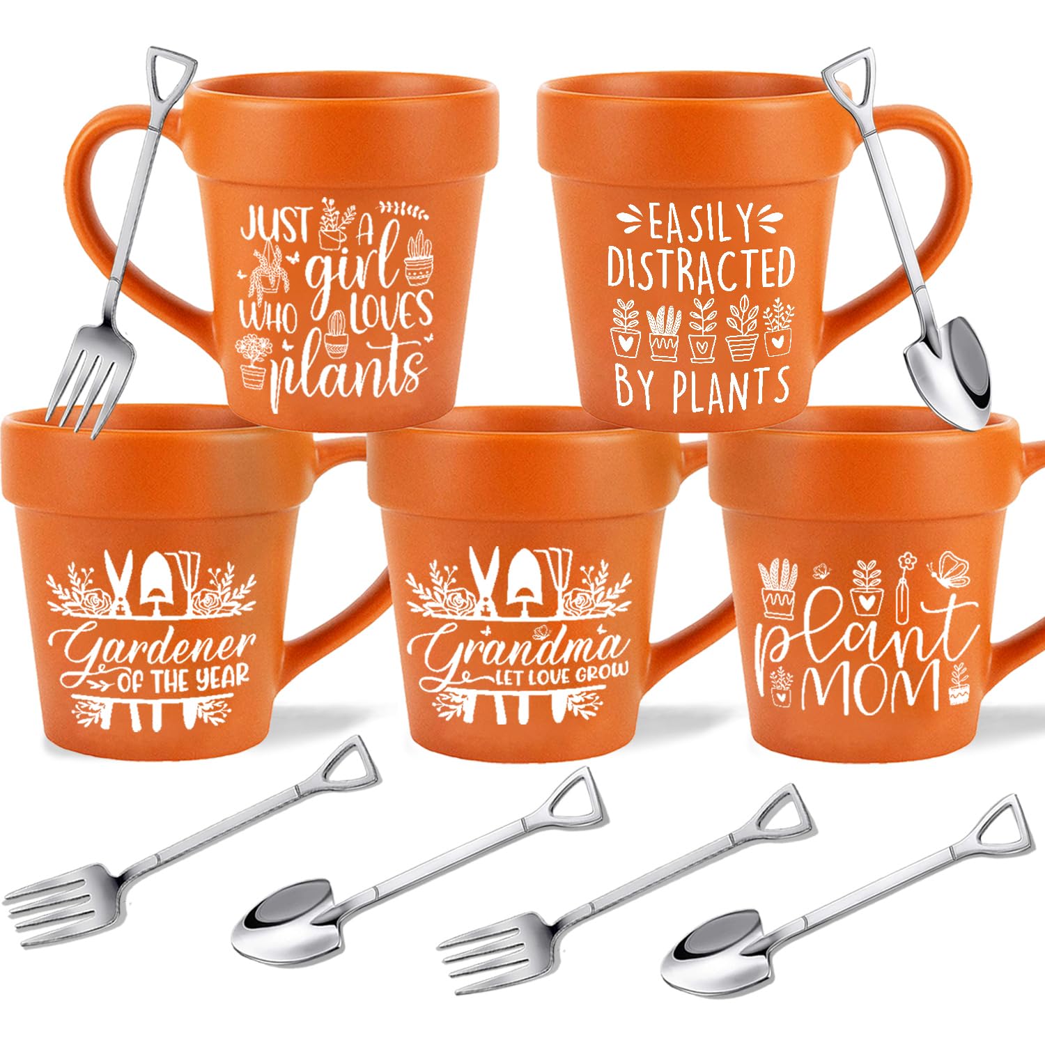 Photo 1 of 1 Random Plant Pot Mug With Shovel Spoon & Fork - Plant Lover Gifts for Women, Christmas gifts for Gardener Mom Grandma Aunt Sis Friends, Birthday gifts for Gardening Lover Flower Pot Cup Coffee Mug