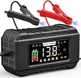 Husgw 15A Car Battery Charger 12V/24V Smart Maintainer with LCD Temp Comp