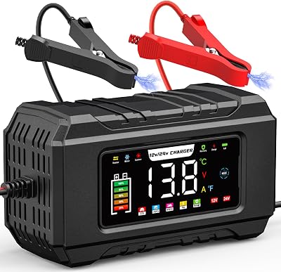Husgw 15A Car Battery Charger 12V/24V Smart Maintainer with LCD Temp Comp