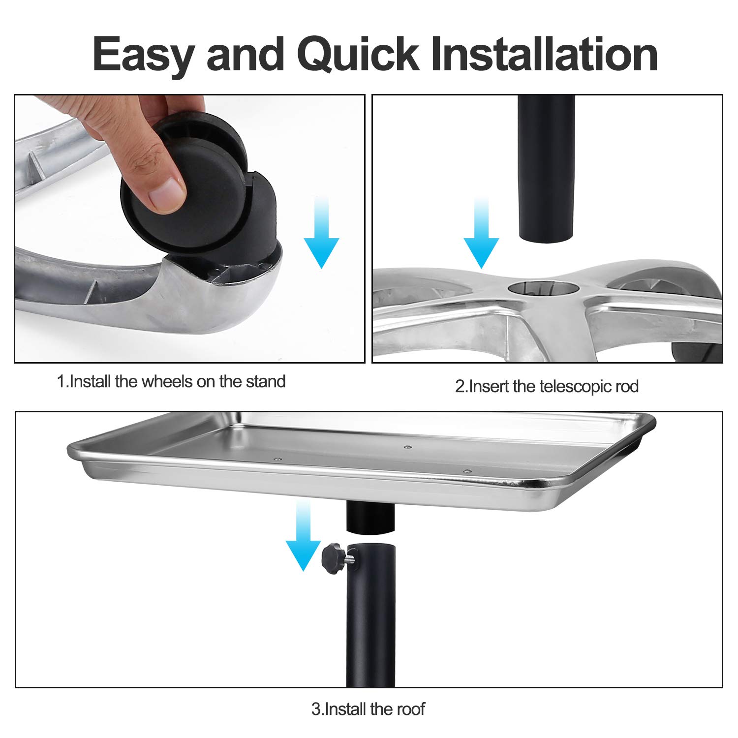 Salon Tray, Height Adjustable Salon Tray on Wheels with Thickened Aluminum Alloy Bracket, Hair Color ServiceTray Durable and Non-Rusting: Beauty