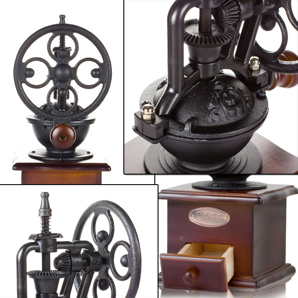 moon-1 Manual Coffee Grinder Antique Cast Iron Hand Crank Coffee Mill With Grind Settings & Catch Drawer