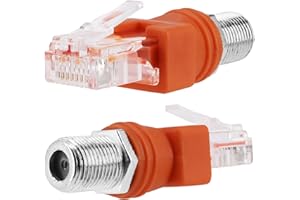 BERANMEY RF to RJ45 Converter Adapter, 2 Pack F Female to RJ45 Male Ethernet Adapter Coaxial Coupler Coax Straight Connector - Orange