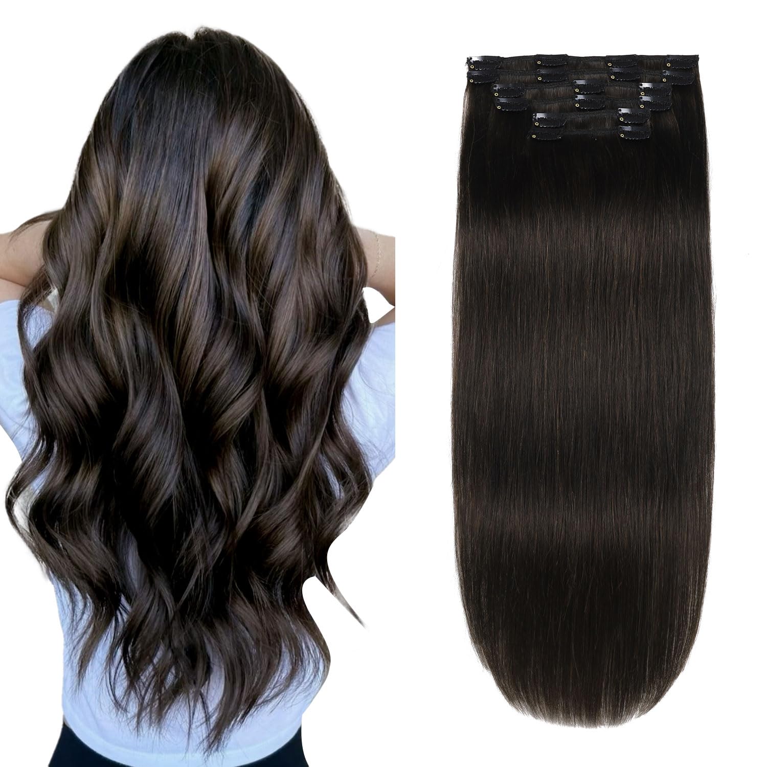 Clip in Hair Extensions Human Hair Natural Black Clip in Extensions 18Inch 6pcs 120g Natural Black Straight Hair Extensions for Women#1B 20inch
