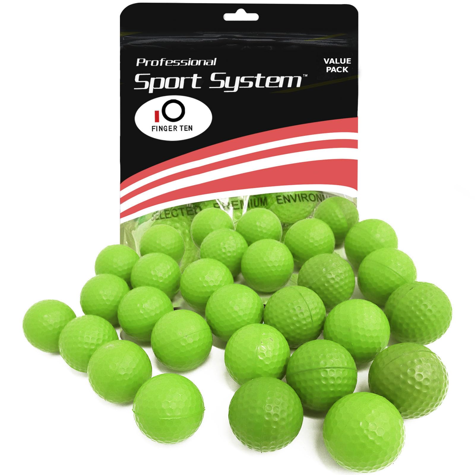 FINGER TEN Golf Practice Balls Elastic Foam Soft Value 12/24 Pcs, Golf Training Ball Spone Dimpled Exercise Balls for Golf Swing Training Aids Home Office Indoor Outdoor Backyard (Green, 12 Pack)
