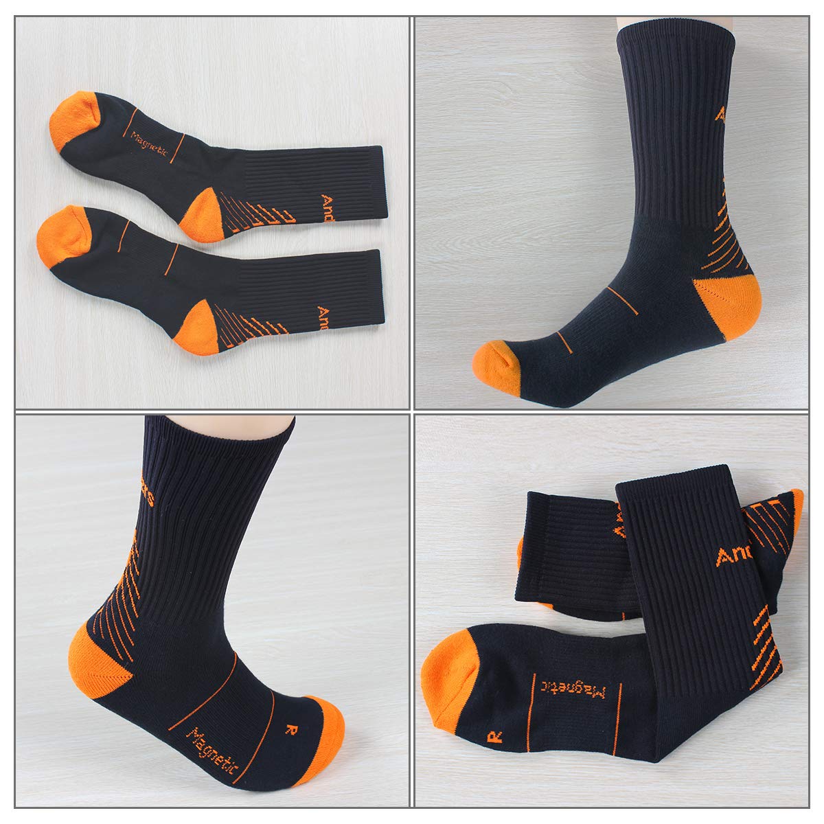 IMITOR Calcetines de Senderismo para Hombre y Mujere Algodón Transpirable Calcetines de Trekking Calcetines Térmicos para Actividades al Aire Libre Ciclismo Correr Escalar 3 Pares (Negro Naranja)