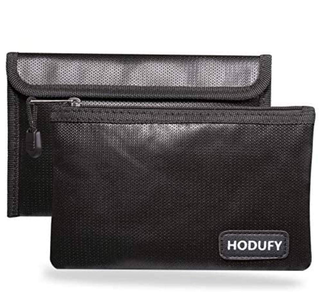 Small Fireproof Bag, Hodufy 5 x 8 inches Non-Itchy Fireproof Money Bag, Fireproof Cash Pouch, Bank Fireproof Bag Set for Valuables - Car Keys, Passport, Bank Deposit (2-Pack)
