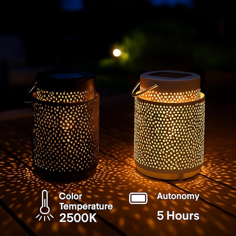 - Lampe solaire LED de table Casablanca Noir, lumière chaude 2500K, dimmable, résistante à l’eau IP44, batterie intégrée, idéale pour terrasse et jardin.