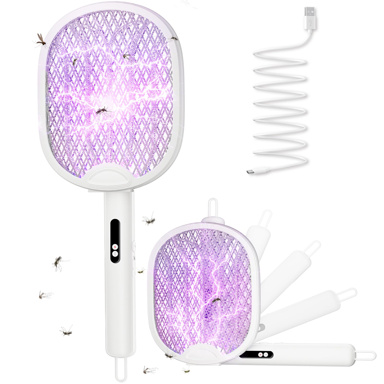 Photo 1 of WOCVRYY Electric Fly Swatter 3 in 1 Bug Zapper Racket with 4000V 1800mah Battery 5-Layer Safety Mesh 180° Foldable Electric Mosquito Swatter Suitable for Indoor or Outdoor