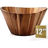 Woodenhouse Wooden Salad Bowl, Wooden Bowl, Fruit Bowl - 12" Wavy Large Salad Bowl for Serving, Handmade, Durable and Stylish Natural Wood Dining Accessory