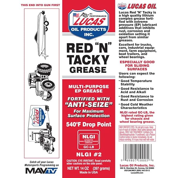 LUCAS OIL RED N TACKY RED LITHIUM GREASE 14 OZ. CARTRIDGE – CASE OF: 10