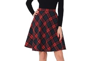 Allegra K Women's Plaids Vintage Tartan Elastic Waist Knee Length A-Line Skirt