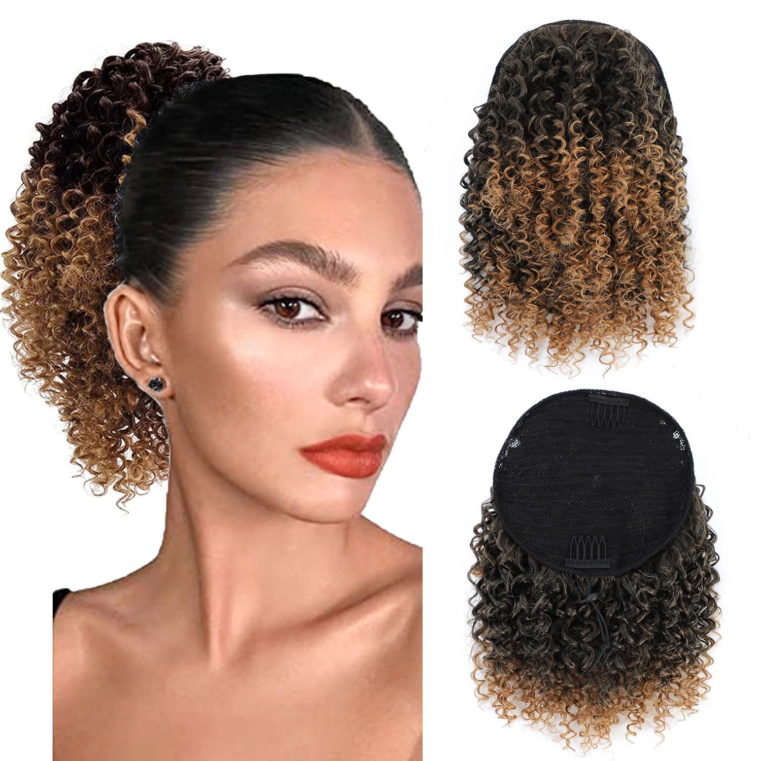 Fualng Hair Drawstring Ponytail Extension for Black Women Afro Kinky Curly Ponytail for Women Drawstring Ponytail Synthetic Hair Extension